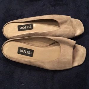 Vaneli cream suede no backs open toe flats.